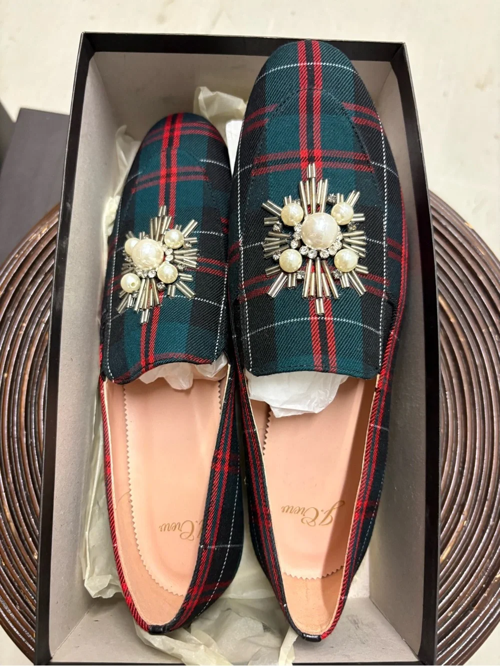 J. Crew Janie Loafer in Plaid with Embellishment. Size 9.5. Like New.